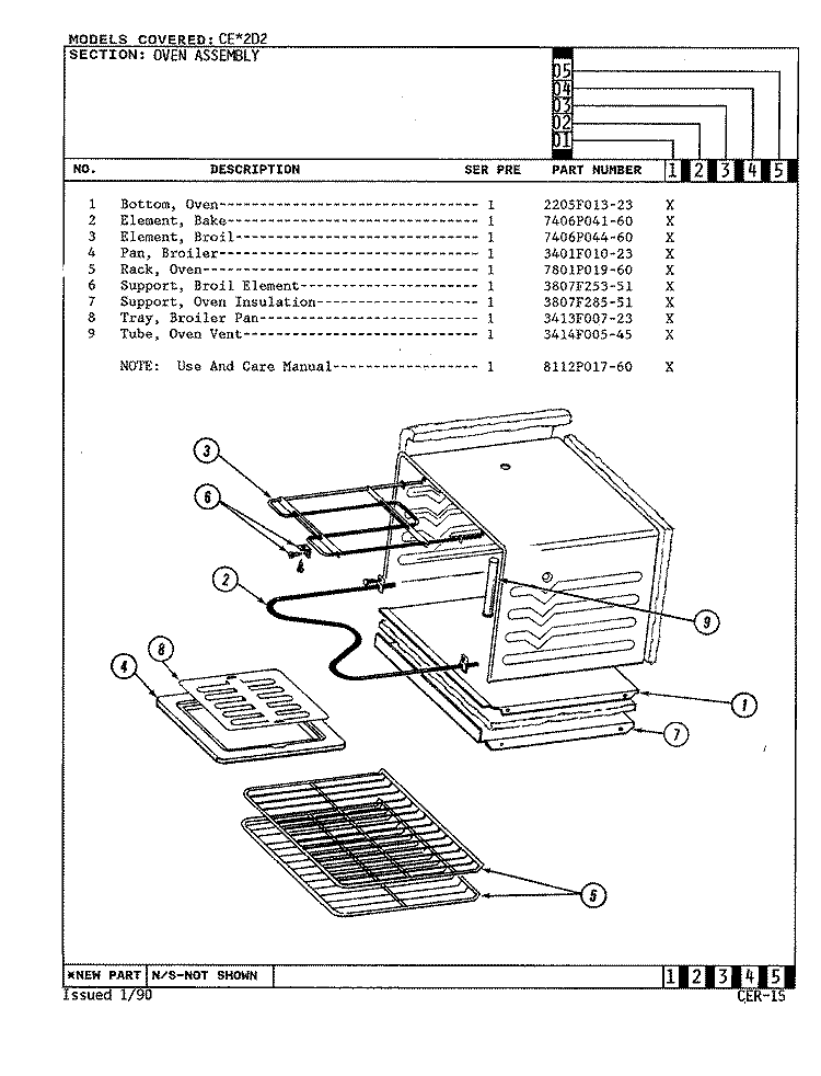 OVEN ASSEMBLY Diagram and Parts List for CEA2D2  Crosley Range
