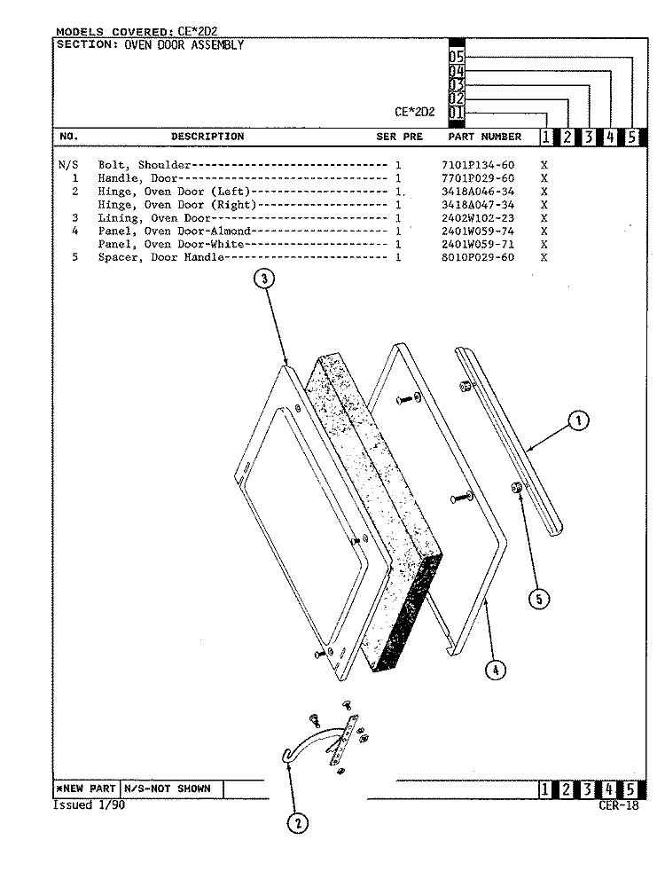 DOOR ASSEMBLY Diagram and Parts List for CEA2D2  Crosley Range