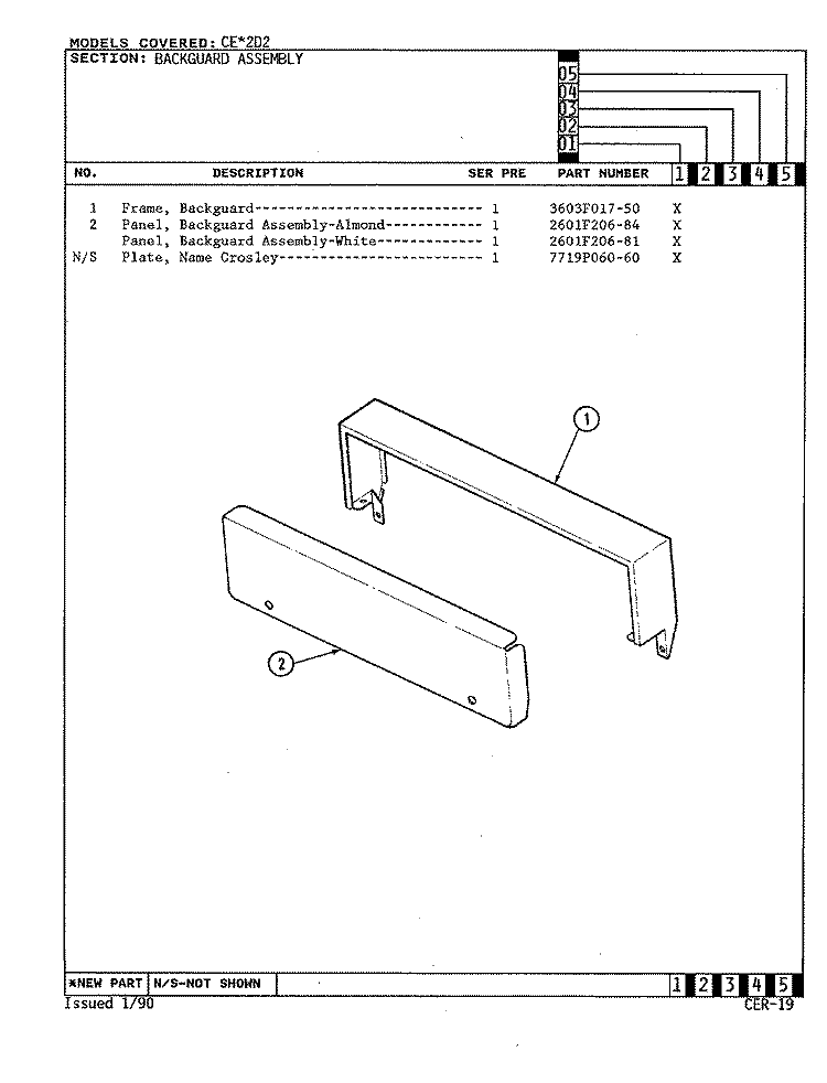 CONTROL PANEL Diagram and Parts List for CEA2D2  Crosley Range