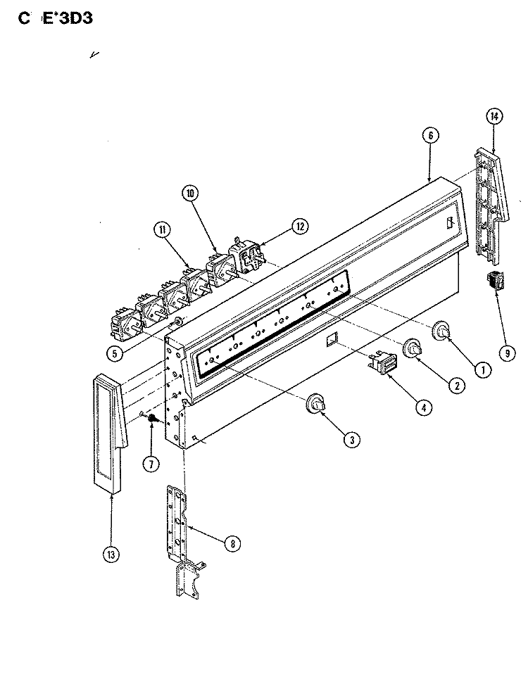 CONTROL PANEL Diagram and Parts List for CEW3D3X  Crosley Range