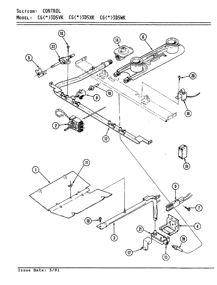 CONTROLS Diagram and Parts List for CGA3D5XK  Crosley Range