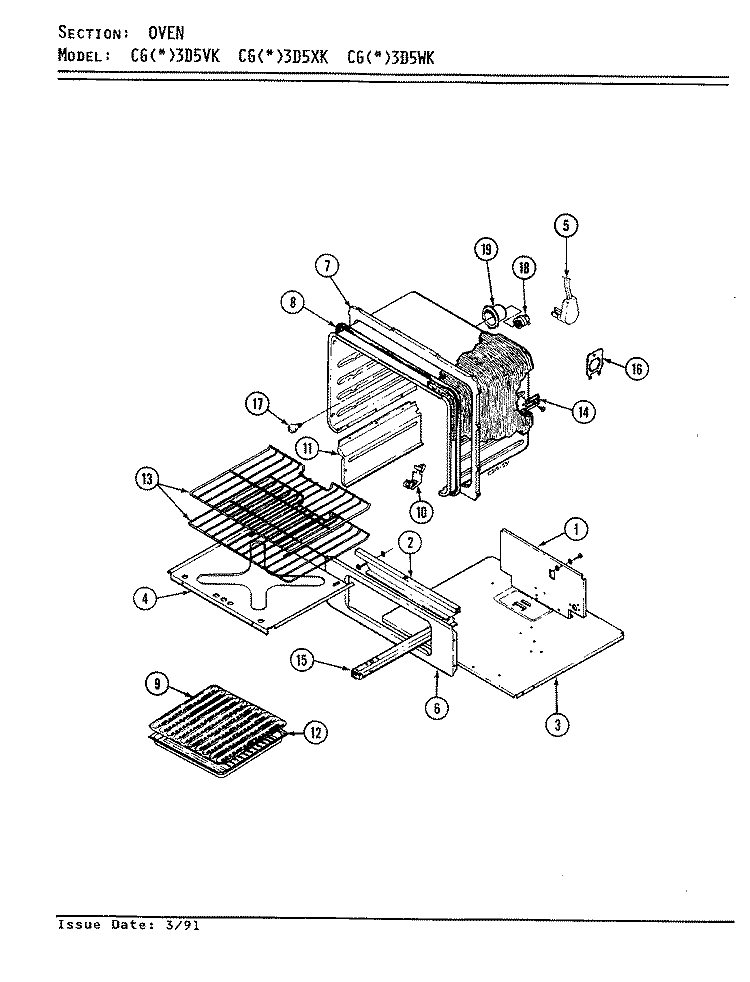 OVEN Diagram and Parts List for CGA3D5XK  Crosley Range