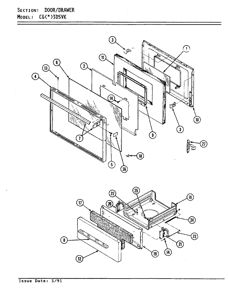 DOOR / DRAWER (CGx3D5VK) Diagram and Parts List for CGA3D5XK  Crosley Range