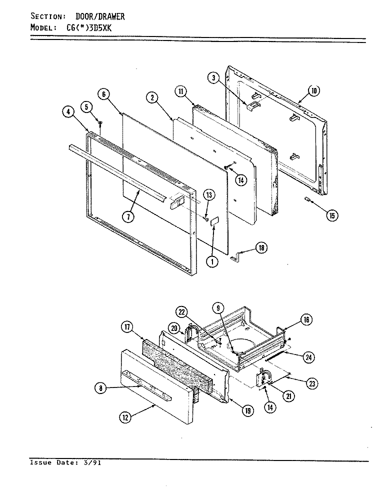 DOOR / DRAWER (CGx3D5XK) Diagram and Parts List for CGA3D5XK  Crosley Range