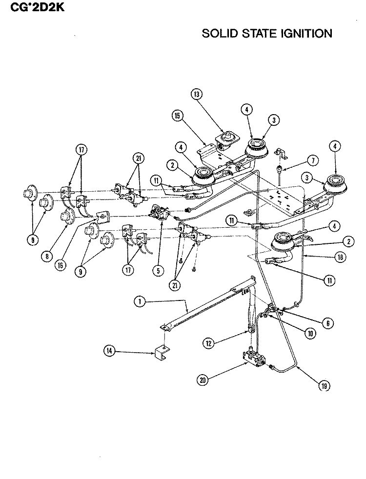 CONTROLS (CGx2D2K) Diagram and Parts List for CGA2D2K  Crosley Range