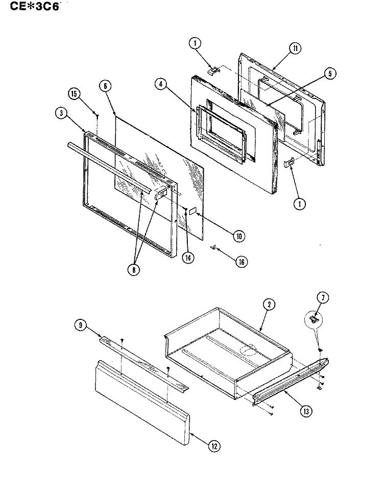 DOOR / DRAWER Diagram and Parts List for CEA3C6CV  Crosley Range