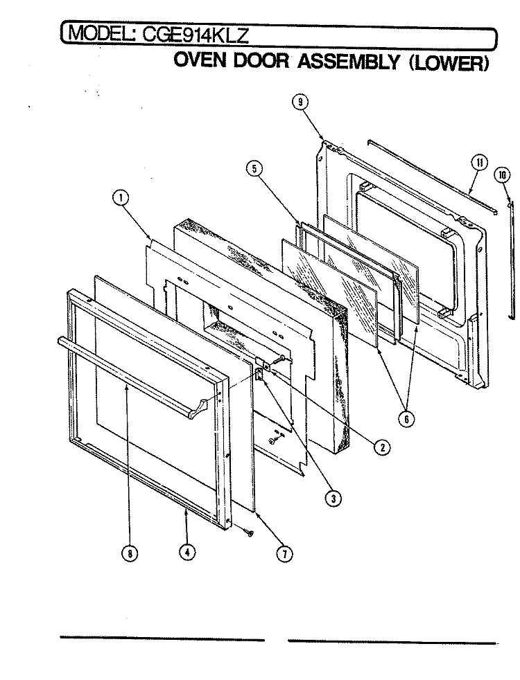 DOOR (LOWER) Diagram and Parts List for CGE914KLZ  Crosley Wall Oven