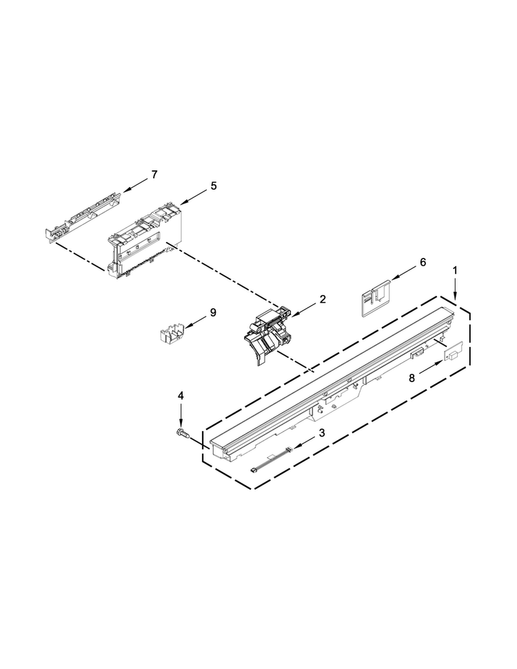 Control Panel And Latch Parts Diagram and Parts List for JDB9000CWS2  Jenn-Air Dishwasher