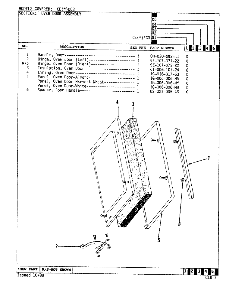 DOOR ASSEMBLY Diagram and Parts List for CEA2C3  Crosley Range