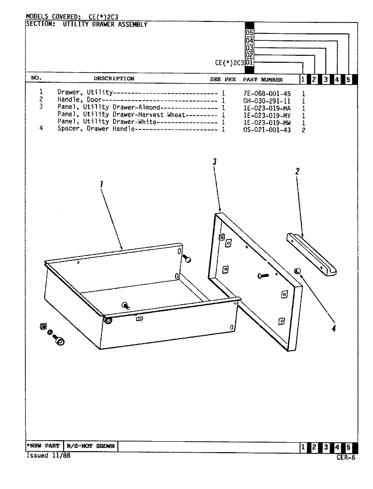 DRAWER ASSEMBLY Diagram and Parts List for CEA2C3  Crosley Range