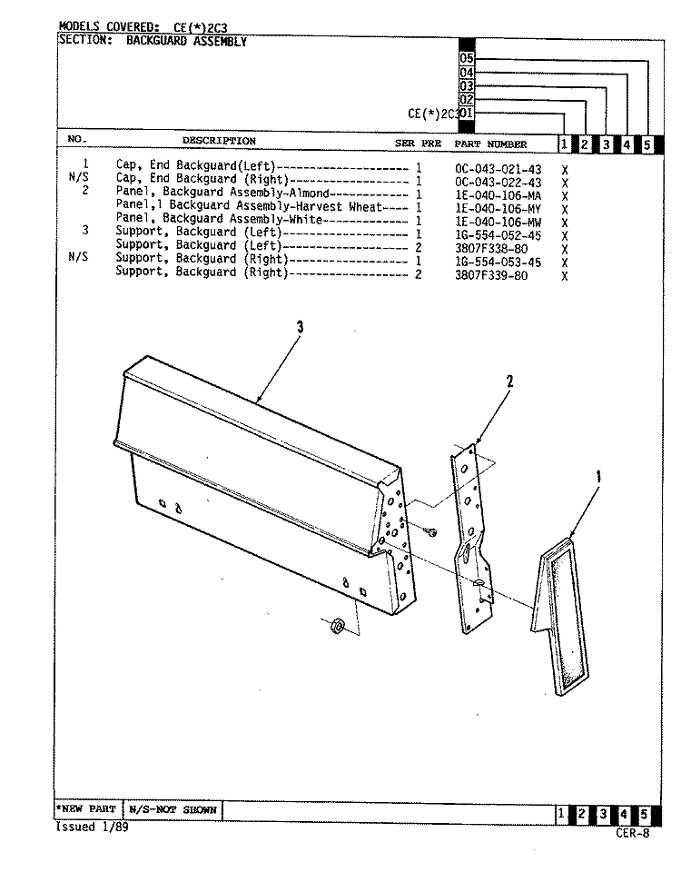 CONTROL PANEL Diagram and Parts List for CEA2C3  Crosley Range