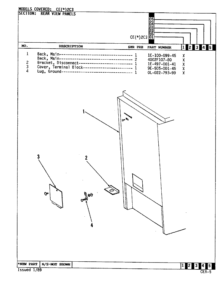 REAR VIEW PANEL Diagram and Parts List for CEA2C3  Crosley Range
