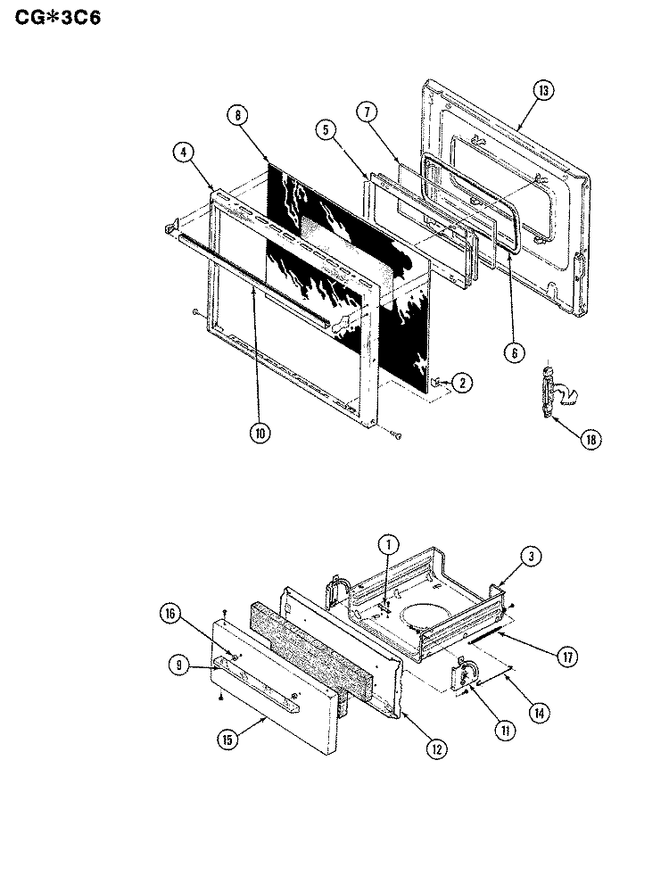 DOOR / DRAWER Diagram and Parts List for CGA3C6CVK  Crosley Range