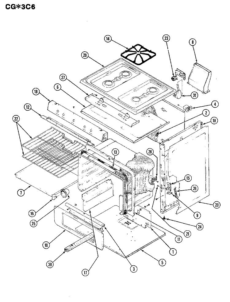 BODY Diagram and Parts List for CGA3C6CVK  Crosley Range
