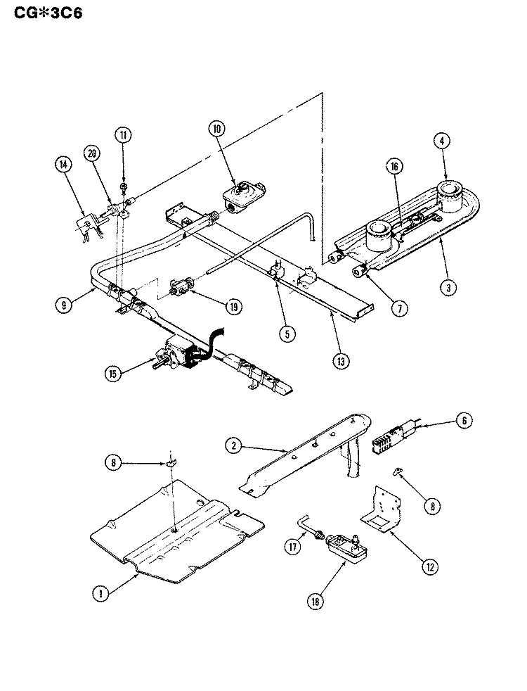 CONTROLS Diagram and Parts List for CGA3C6CVK  Crosley Range