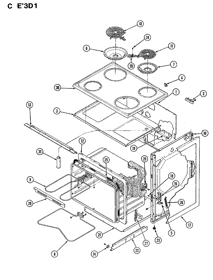 BODY Diagram and Parts List for CEA3D1  Crosley Range