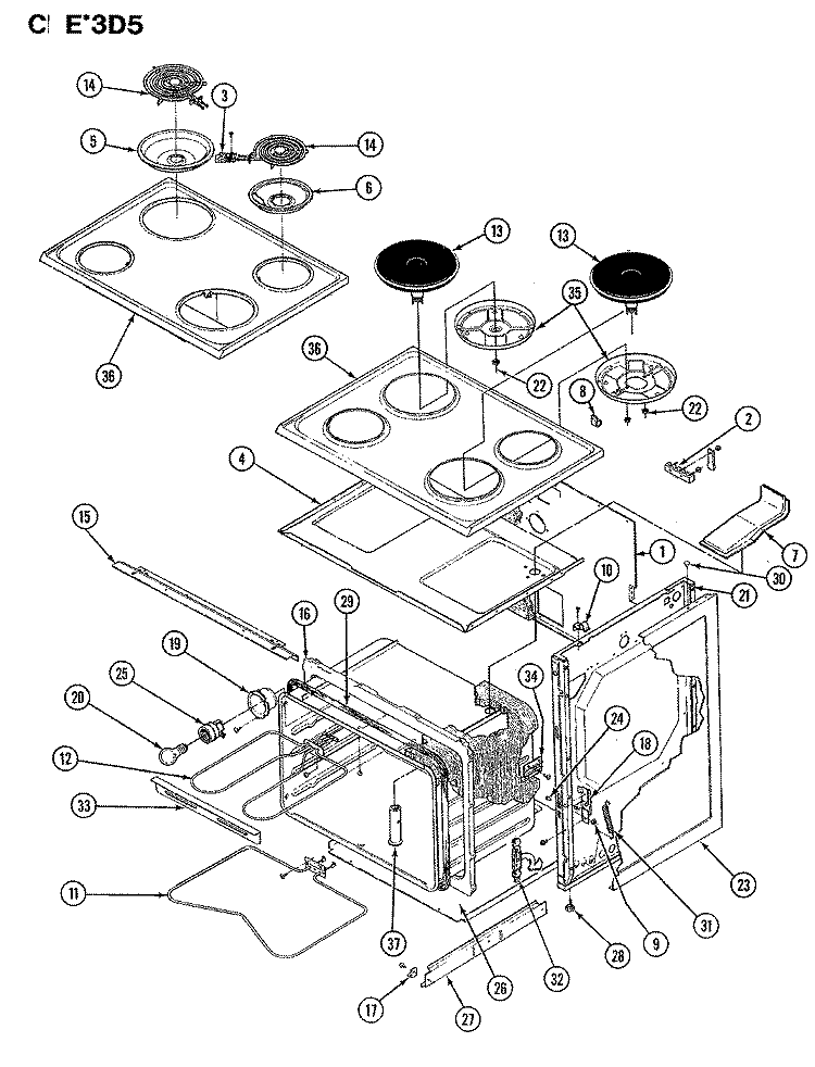 BODY Diagram and Parts List for CEW3D5DX  Crosley Range