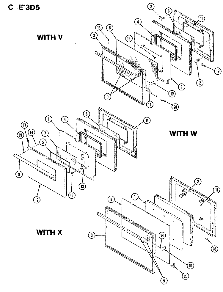 DOOR Diagram and Parts List for CEW3D5DX  Crosley Range