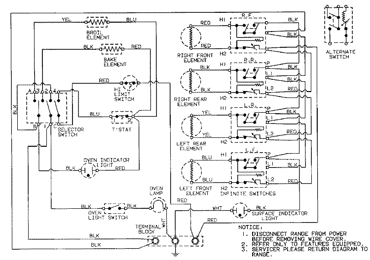 WIRING INFORMATION Diagram and Parts List for CE1500PAW  Crosley Range