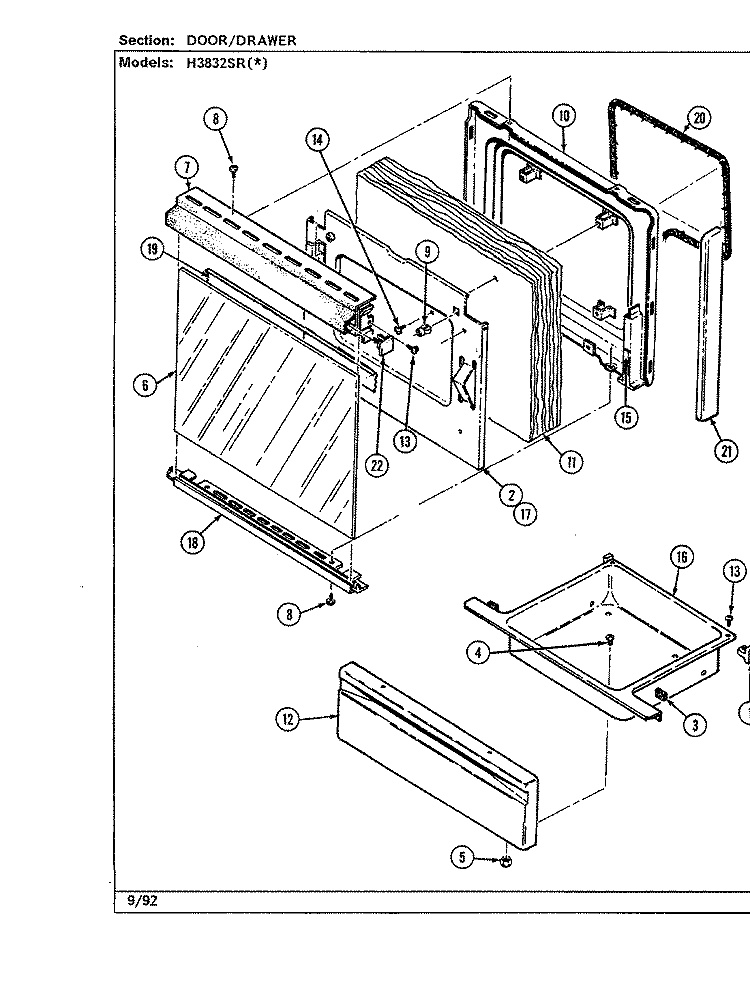 DOOR / DRAWER Diagram and Parts List for H3832SRW  Hardwick Range