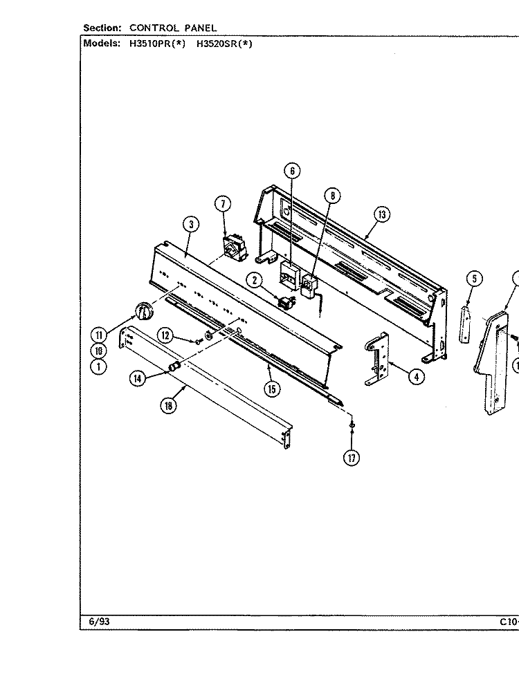 CONTROL PANEL Diagram and Parts List for H3510PRW  Hardwick Range