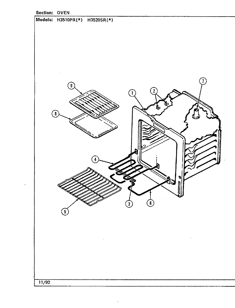OVEN Diagram and Parts List for H3510PRW  Hardwick Range