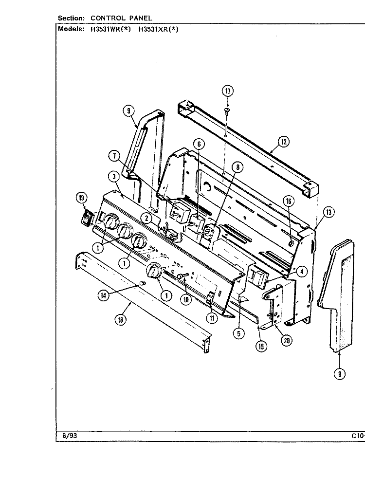 CONTROL PANEL Diagram and Parts List for H3531WRA  Hardwick Range