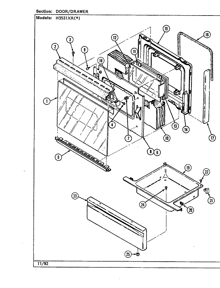 DOOR / DRAWER (H3531XRx) Diagram and Parts List for H3531XRW  Hardwick Range