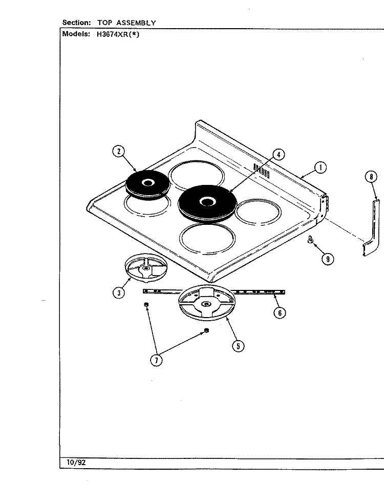 TOP ASSEMBLY Diagram and Parts List for H3674XRW  Hardwick Range
