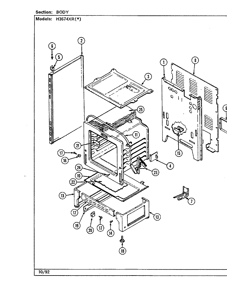 BODY Diagram and Parts List for H3674XRW  Hardwick Range