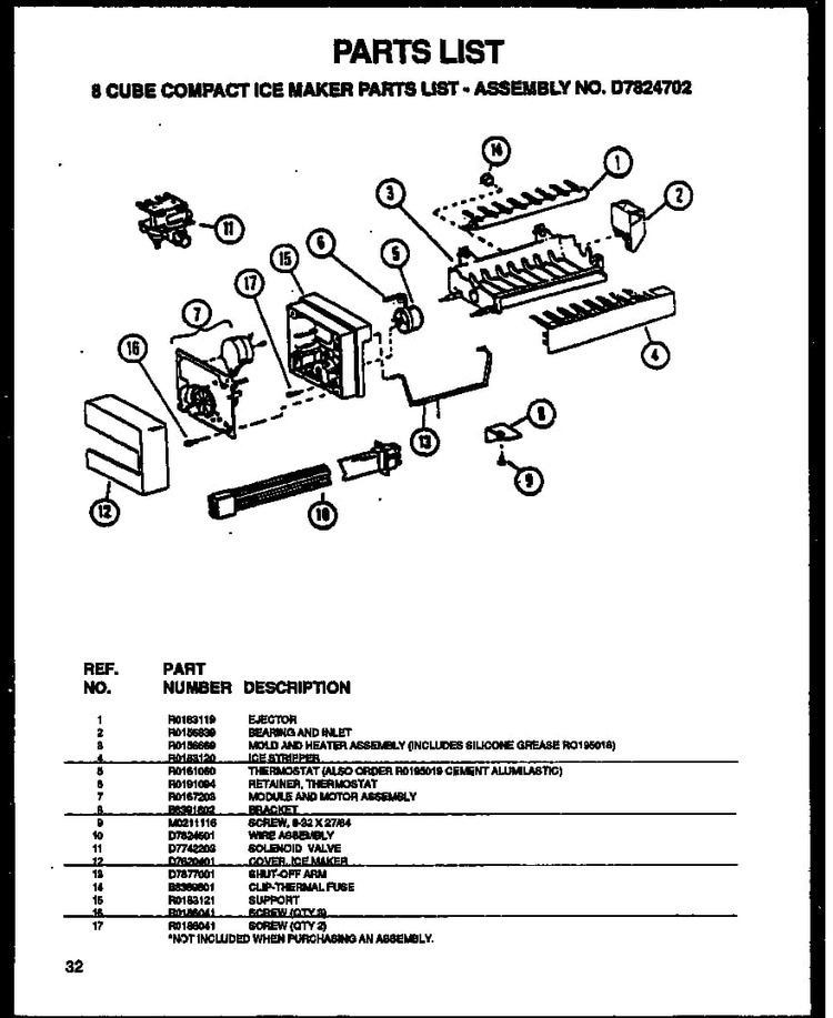 8 Cube Compact Ice Maker Diagram and Parts List for SXDE27NPL-P1162204WL  Amana Refrigerator