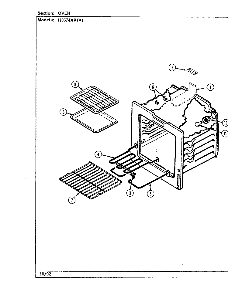OVEN Diagram and Parts List for H3674XRW  Hardwick Range