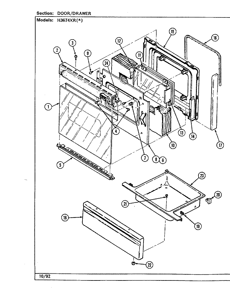 DOOR / DRAWER Diagram and Parts List for H3674XRW  Hardwick Range