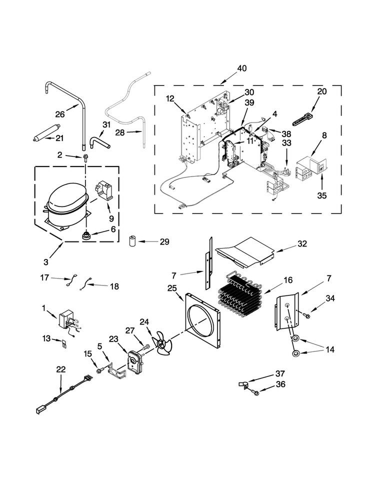 Upper Unit Parts Diagram and Parts List for JS48NXFXDW05  Jenn-Air Refrigerator