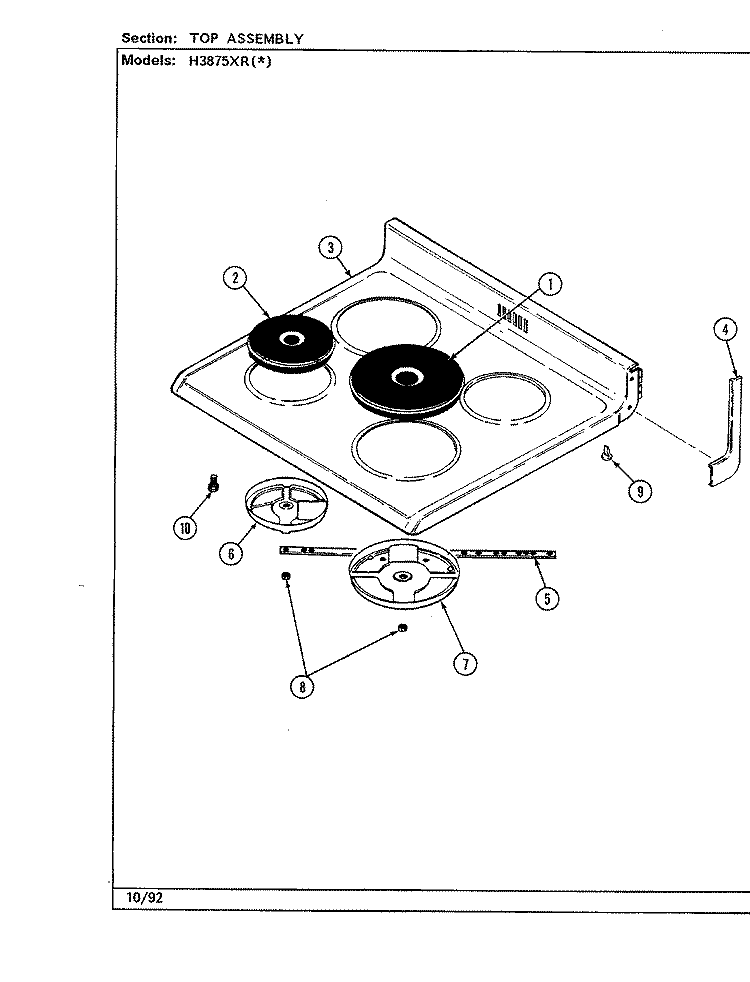 TOP ASSEMBLY Diagram and Parts List for H3875XRA  Hardwick Range