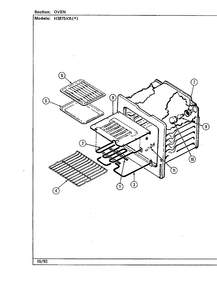 OVEN Diagram and Parts List for H3875XRA  Hardwick Range
