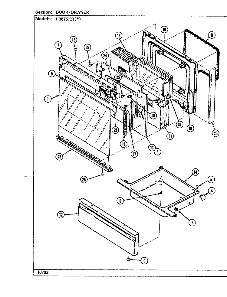 DOOR / DRAWER Diagram and Parts List for H3875XRA  Hardwick Range