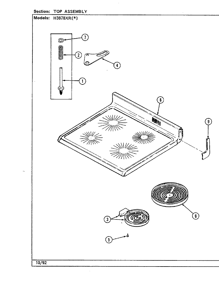 TOP ASSEMBLY Diagram and Parts List for H3878XRW  Hardwick Range