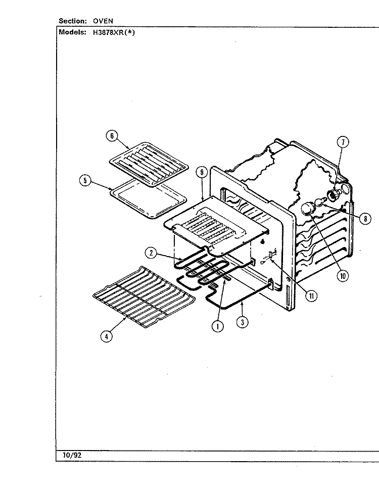 OVEN Diagram and Parts List for H3878XRW  Hardwick Range