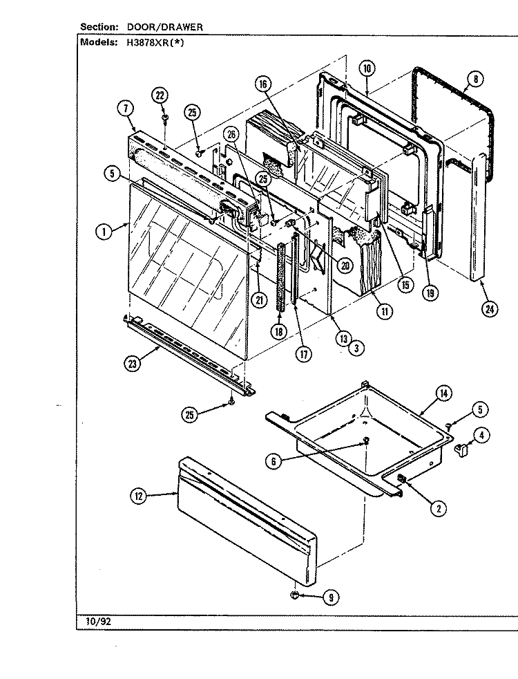 DOOR / DRAWER Diagram and Parts List for H3878XRW  Hardwick Range