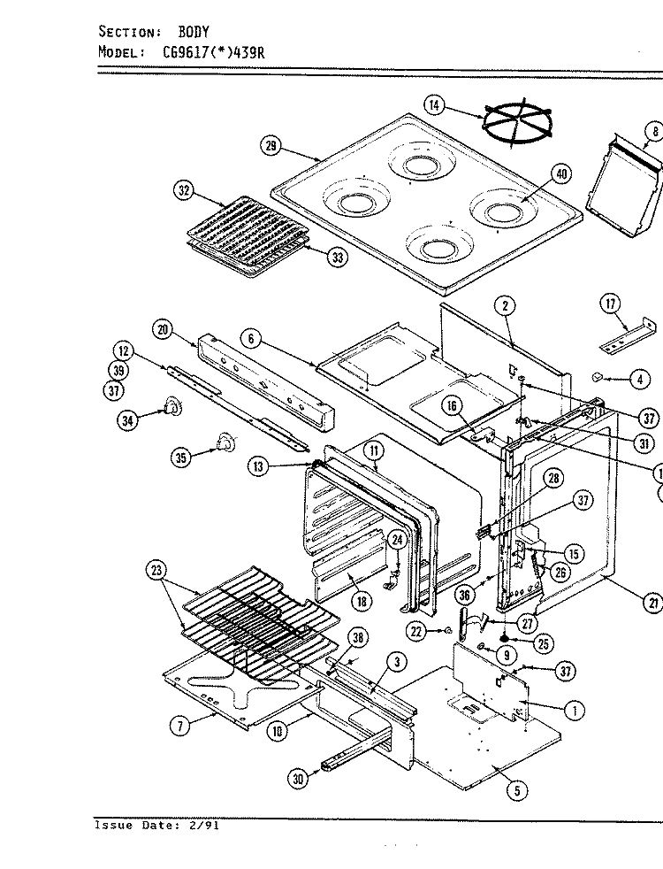 BODY Diagram and Parts List for CG9617A439R  Hardwick Range