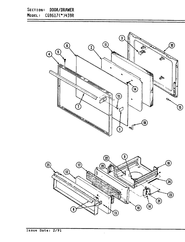 DOOR / DRAWER Diagram and Parts List for CG9617A439R  Hardwick Range