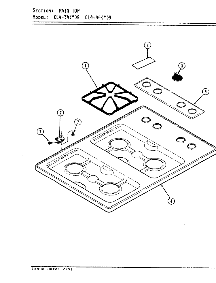 TOP ASSEMBLY Diagram and Parts List for CL4-44W9  Hardwick Cooktop
