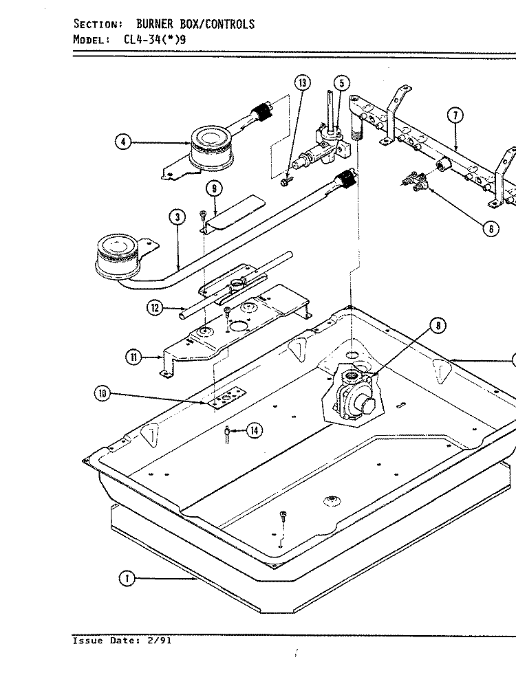 CONTROLS (CL4 - 34x9) Diagram and Parts List for CL4-34A9  Hardwick Cooktop