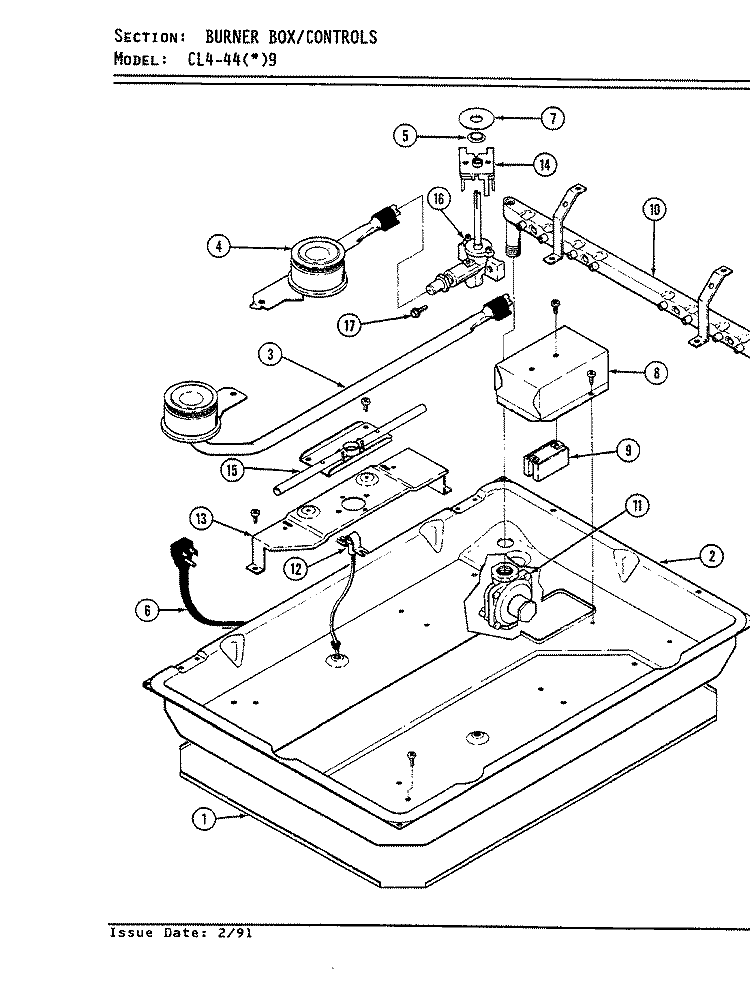 CONTROLS (CL4 - 44x9) Diagram and Parts List for CL4-44W9  Hardwick Cooktop