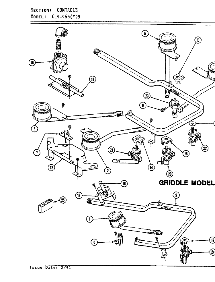 CONTROLS Diagram and Parts List for CL4-46GW9  Hardwick Cooktop