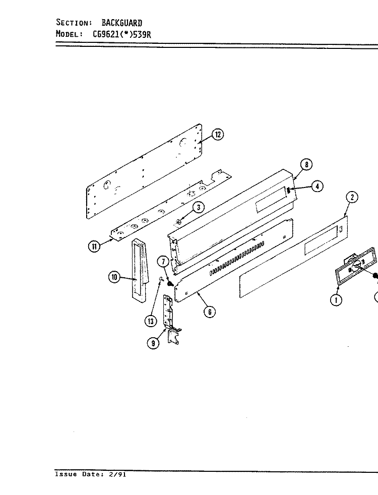 CONTROL PANEL Diagram and Parts List for CG9621A539R  Hardwick Range
