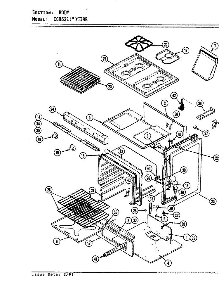 BODY Diagram and Parts List for CG9621A539R  Hardwick Range