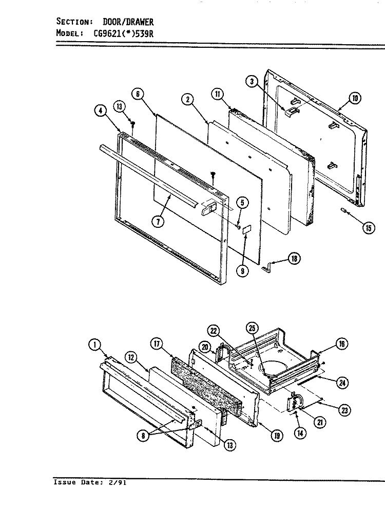 DOOR / DRAWER Diagram and Parts List for CG9621A539R  Hardwick Range