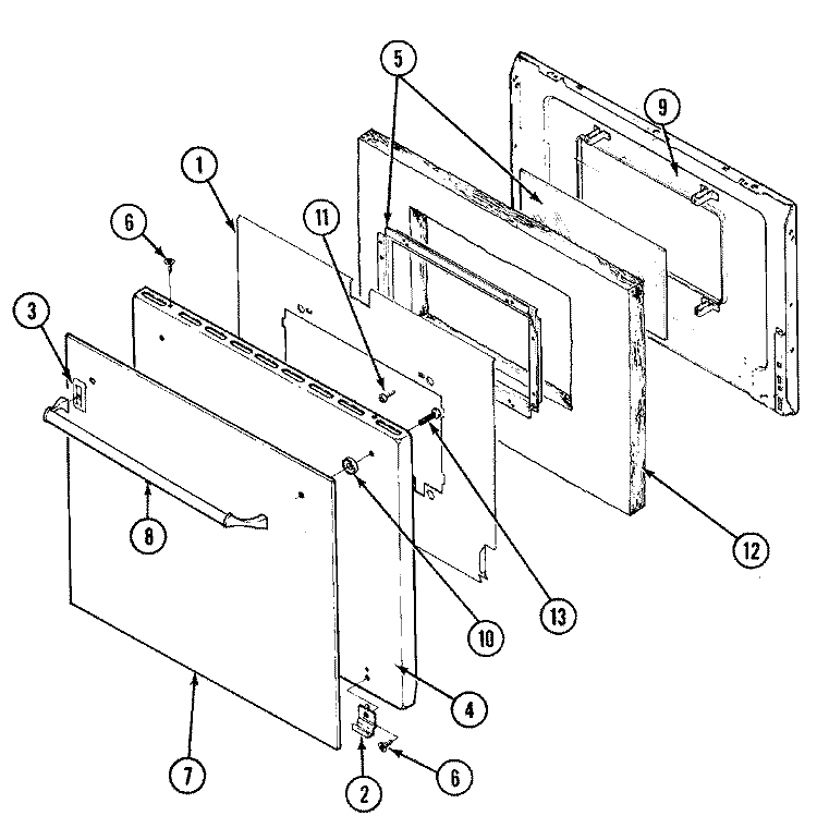 DOOR Diagram and Parts List for CWGA200AAB  Maytag Wall Oven